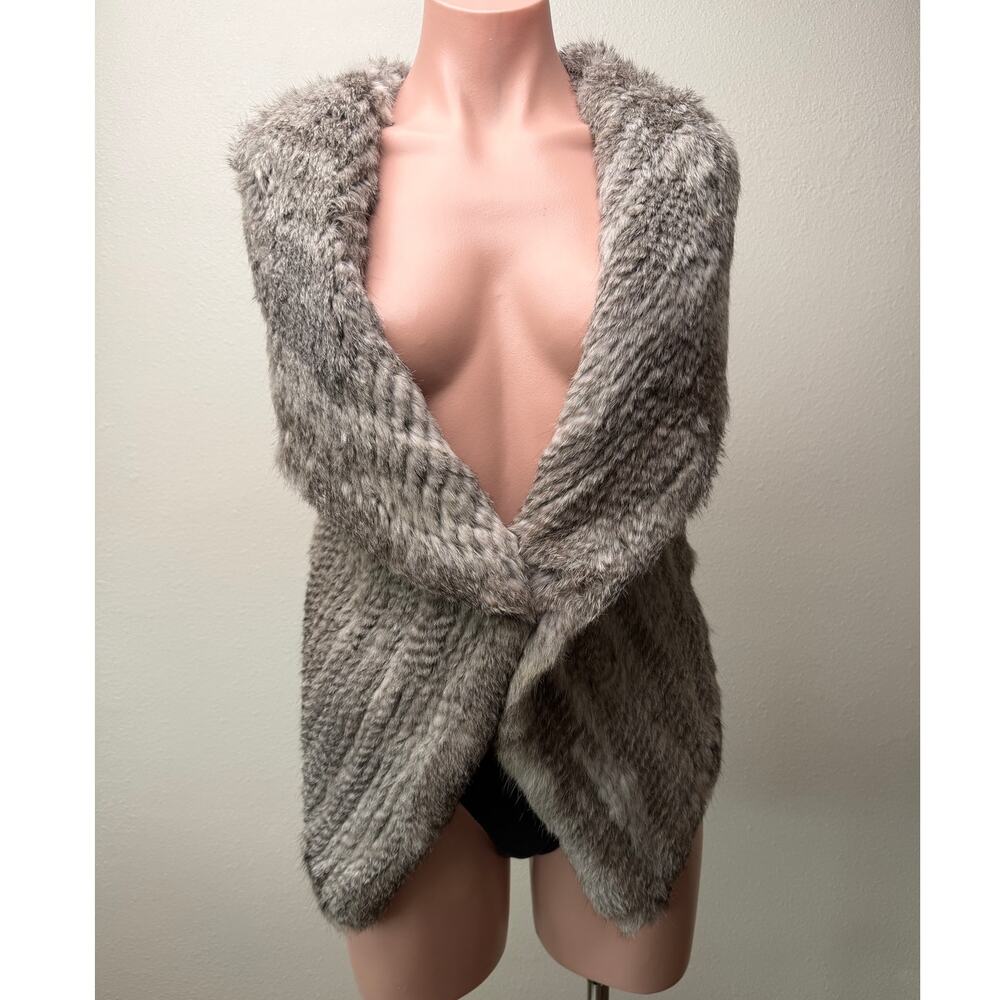 Yves Salomon Gray Rabbit Fur Drape Vest Women FR 34